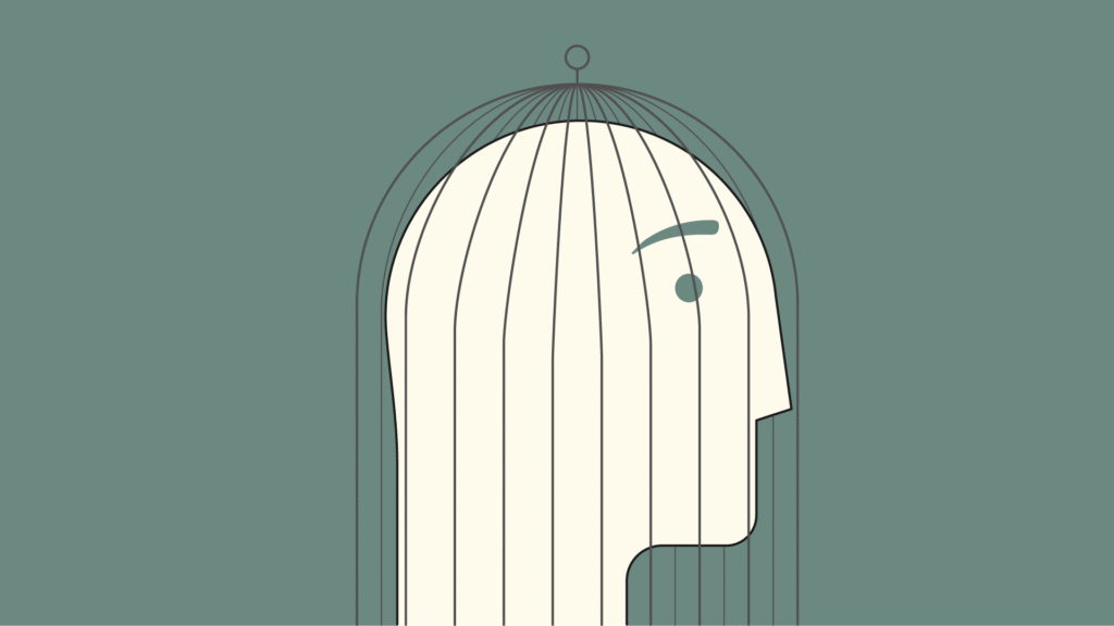 Tête enfermée dans une cage